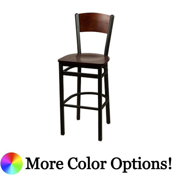 Oak Street Bar Stool 43"H x 15.75"W x 16"D Birch Plywood Back Steel Frame Premium Black Powder Coat Wrinkle Finish With Non-Marring Poly Glides