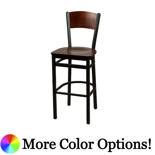 Oak Street Bar Stool 43"H x 15.75"W x 16"D Birch Plywood Back Steel Frame Premium Black Powder Coat Wrinkle Finish With Non-Marring Poly Glides