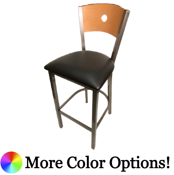 Oak Street Bullseye Birch Plywood Back Bar Stool 43"H x 15.75"W x 16"D Premium Clear Coat Finish Steel Frame With Non-Marring Poly Glides