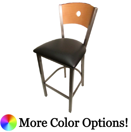 Oak Street Bullseye Birch Plywood Back Bar Stool 43"H x 15.75"W x 16"D Premium Clear Coat Finish Steel Frame With Non-Marring Poly Glides