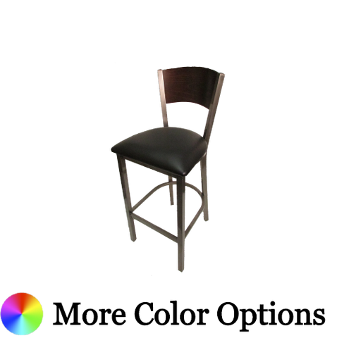 Oak Street Solid Birch Back Bar Stool 43"H x 15.75"W x 16"D Premium Clear Coat Finish Steel With Non-Marring Poly Glides