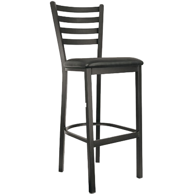 Oak Street Ladder Back Bar Stool 42"H x 16.5"W x 16"D E-Coated Frame & Black Powder Finish Black Marine Grade Vinyl Seat Steel Frame With Non-Marring Nylon Glides