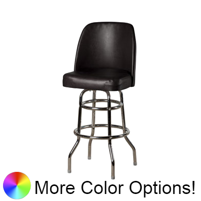 Oak Street Non-Waterfall Front Double Stitched Bucket Seat Swivel Bar Stool 44"H x 19"W x 17.5"D Black Vinyl Chrome Frame With Non-Marring Poly Glides