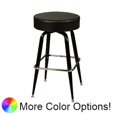 Oak Street Backless Button Top Swivel Bar Stool 30"H x 17"W Black Upholstered Seat Chrome Square Ring With Single Ring Base