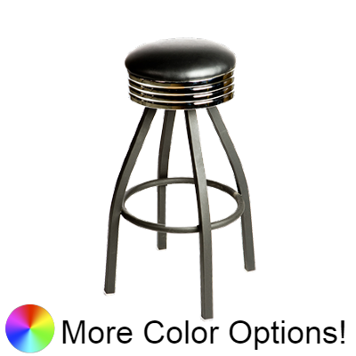 Oak Street Backless Retro Upholstered Swivel Bar Stool 31"H x 14.5"W Black Vinyl Chrome Band Metal Base Metal Bar Bearings With Ring Base