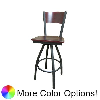 Oak Street Wood Back Swivel Bar Stool 46.25"H x 16.13"W x 17"D Wood Back Metal Ball Bearings Steel Frame With Non-Marring Poly Glides