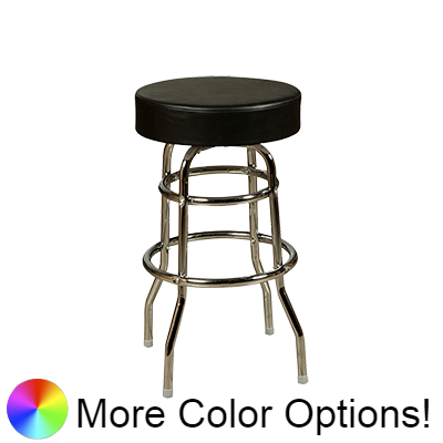 Oak Street Backless Button Top Swivel Bar Stool 30"H x 17"W Black Upholstered Seat Metal Bearings Chrome Frame With Double Rings