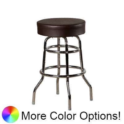 Oak Street Backless Button Top Swivel Bar Stool 30"H x 17"W Espresso Upholstered Seat Metal Bearings Chrome Frame With Double Rings