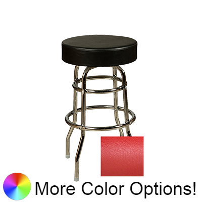 Oak Street Backless Button Top Swivel Bar Stool 30"H x 17"W Red Upholstered Seat Metal Bearings Chrome Frame With Double Rings