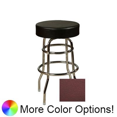 Oak Street Backless Button Top Swivel Bar Stool 30"H x 17"W Wine Upholstered Seat Metal Bearings Chrome Frame With Double Rings