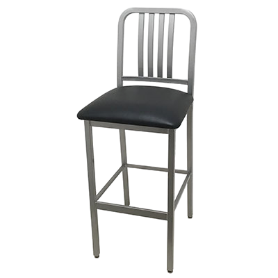 Oak Street Slat Back Bar Stool 45"H x 15.88"W x 16.5"D Black Vinyl Steel Frame With Non-Marring Nylon Glides