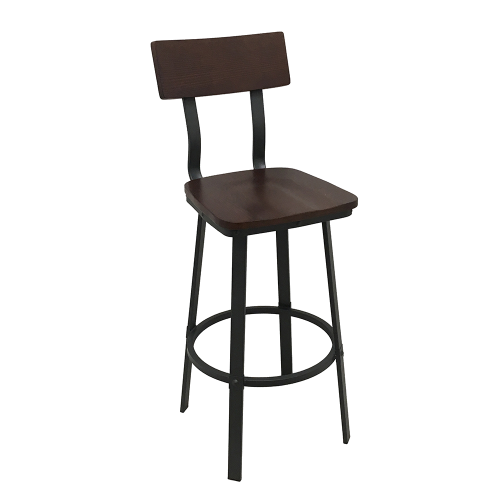 Oak Street Outlander Bar Stool 45.25"H x 16"W x 16"D Walnut Stain Black Non-Marring Plastic Glide Graphite Metal Frame Beech Seat With Footrest