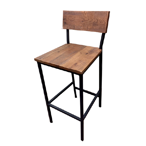Oak Street Timber Series Distressed Back & Seat Bar Stool 41.25"H x 16.5"W x 16.5"D Wood Back & Seat Metal Frame With Footrest