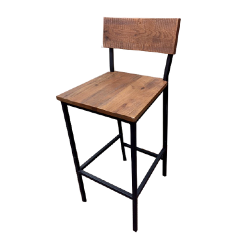 Oak Street Timber Series Distressed Back & Seat Bar Stool 41.25"H x 16.5"W x 16.5"D Wood Back & Seat Metal Frame With Footrest