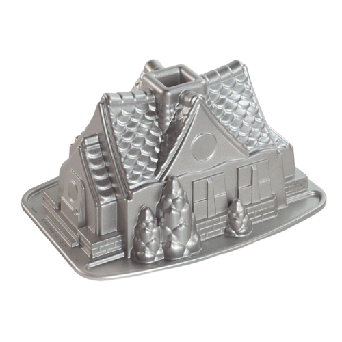 Nordic Ware Gingerbread House Bundt Pan 9 Cups Silver Cast Aluminum