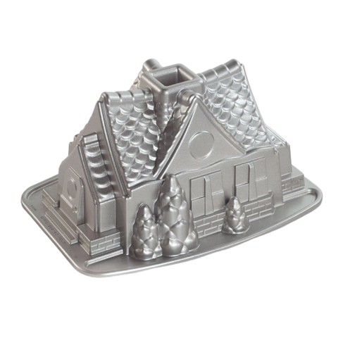 Nordic Ware Gingerbread House Bundt Pan 9 Cups Silver Cast Aluminum