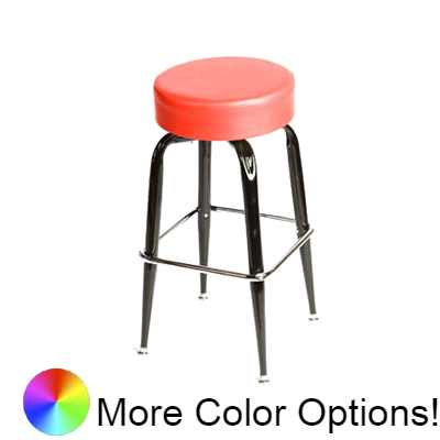 Oak Street Backless Upholstered Button Top Swivel Bar Stool 30"H x 14.5"W Red Upholstered Button Top Seat Metal Ball Bearings Chrome Ring With Glossy Square Frame