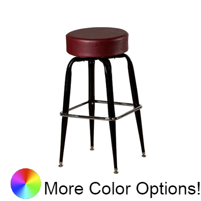 Oak Street Backless Upholstered Button Top Swivel Bar Stool 30"H x 14.5"W Wine Upholstered Button Top Seat Metal Ball Bearings Chrome Ring With Glossy Square Frame