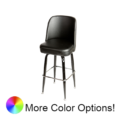 Oak Street Upholstered Bucket Seat Swivel Bar Stool 44"H x 18"W x 16"D Black Upholstered Bucket Seat Chrome Footring With Non-Marring Poly Glides