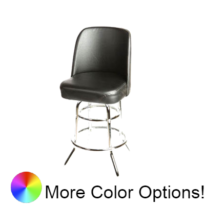Oak Street Upholstered Bucket Seat Swivel Bar Stool 45"H x 18"W x 16"D Black Upholstered Bucket Seat Chrome Footring With Non-Marring Poly Glides