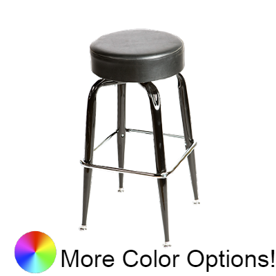 Oak Street Backless Upholstered Button Top Swivel Bar Stool 30"H x 14.5"W Black Upholstered Button Top Seat Metal Ball Bearings Chrome Ring With Glossy Square Frame