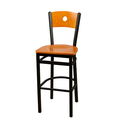 superior-equipment-supply - Oak Street Mfg - Oak Street Metal Frame Bar Stool With Bullseye Birch Plywood Back & Wood Seat