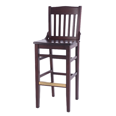 superior-equipment-supply - Oak Street Mfg - Oak Street Schoolhouse Style Wood Barstool Mahogany Finish With Brass Guarded Foot Rest