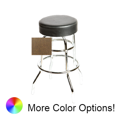 Oak Street Button Top Swivel Bar Stool 30"H x 14.5"W Buckskin Vinyl Metal Ball Bearing Chrome Frame With Non-Marring Poly Glides