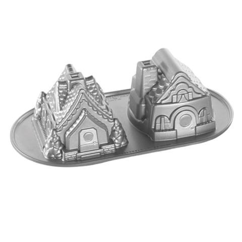 Nordic Ware Gingerbread House Duet Pan 5 Cups Silver Cast Aluminum