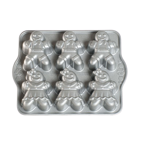 Nordic Ware Gingerbread Kids Cakelet Pan 4.5 Cups Silver Cast Aluminum