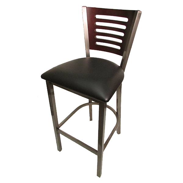 superior-equipment-supply - Oak Street Mfg - Oak Street Metal Frame Bar Stool Clear Coat Finish With 5-Line Birch Plywood Back & Wood Seat