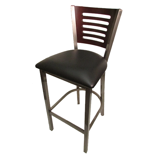 superior-equipment-supply - Oak Street Mfg - Oak Street Metal Frame Bar Stool Clear Coat Finish With 5-Line Birch Plywood Back & Wood Seat