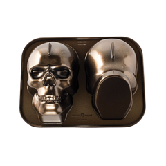 Nordic Ware Haunted Skull Cake Pan 9 Cups Brown Cast Aluminum