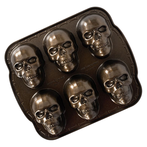 Nordic Ware Haunted Skull Cakelet Pan 5 Cups Brown Cast Aluminum