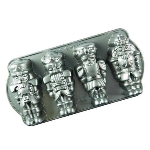 Nordic Ware Nutcracker Sweets Cakelet Pan 6 Cups Silver Cast Aluminum