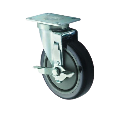 Universal Caster Set 5" Diameter Wheel with 3-5/8" x 2-3/8" Plate & Brake - 2 Casters/Set