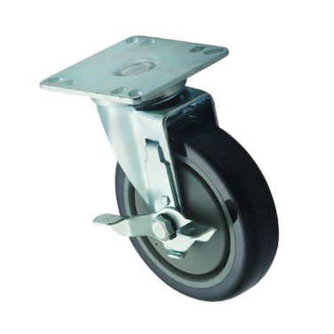 Universal Caster Set 5" Diameter Wheel with 3-1/2" x 3-1/2" Plate & Brake - 2 Casters/Set