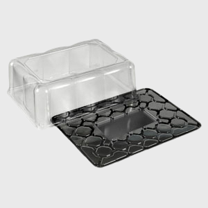 PET Plastic Sheet Cake Container Black Base Clear Panel Lid 14.88"D x 11.13"W x 5"H DC82P - 50/Case