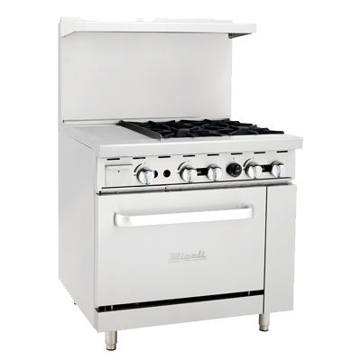 superior-equipment-supply - Migali - Migali 36"W Stainless Steel Four Burner Natural Gas Range With 12" Griddle