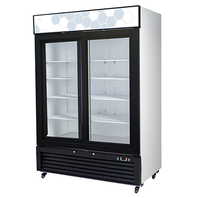 superior-equipment-supply - Migali - Migali 54.4"W White Powder Coated Steel Two-Section Two Door Reach-In Refrigerator Merchandiser