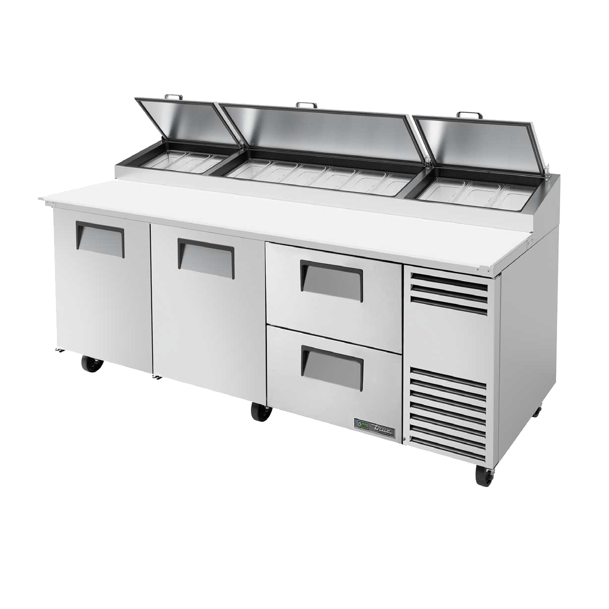 superior-equipment-supply - True Food Service Equipment - True Stainless Steel Three Section Two Drawers 93"W Pizza Prep Table