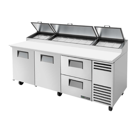 superior-equipment-supply - True Food Service Equipment - True Stainless Steel Three Section Two Drawers 93"W Pizza Prep Table