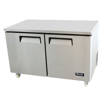 superior-equipment-supply - Migali - Migali 60.2"W Stainless Steel Two-Section Two Solid Door Reach-In Undercounter Refrigerator
