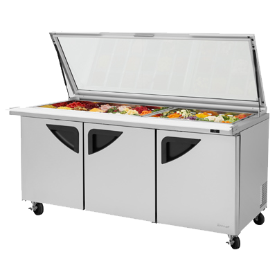 superior-equipment-supply - Turbo Air - Turbo Air 72.6" Wide Stainless Steel Three-Section Sandwich/Salad Mega Top Unit With Glass Lids