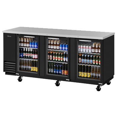 Turbo Air Three Section Black Vinyl Coated Steel Back Bar Cooler With Glass Doors