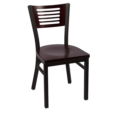 JMC Furniture Clear Coat Finish Metal Frame Indoor Slotted Wood Back Side Chair