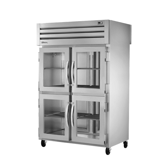 superior-equipment-supply - True Food Service Equipment - True Two-Section Four Stainless Steel Half Door Front & 2 Stainless Steel Door Rear Pass-Thru Refrigerator