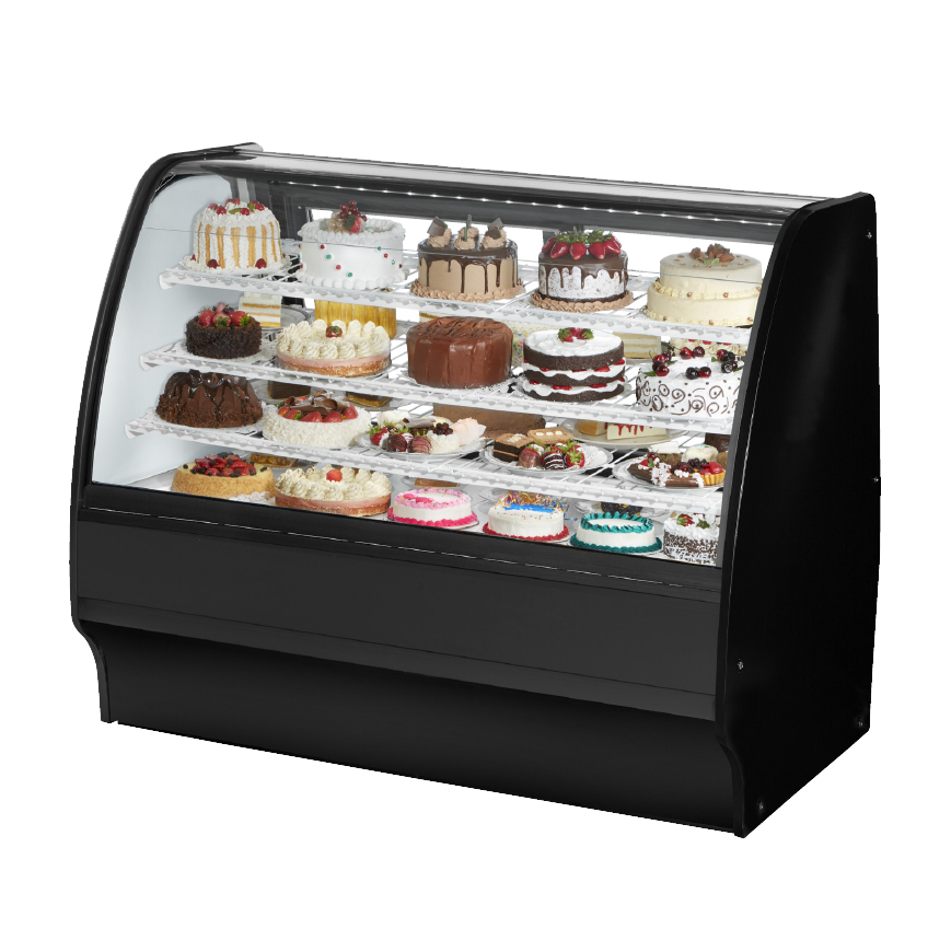 superior-equipment-supply - True Food Service Equipment - True Black Powder Coated 59"W Glass Merchandiser With PVC Coated Wire Shelving