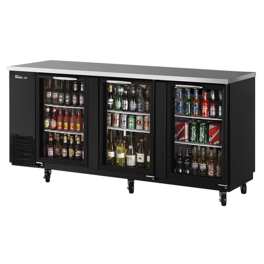 superior-equipment-supply - Turbo Air - Turbo Air Black Vinyl Coated Steel Three Section Narrow Back Bar Cooler With Glass Doors