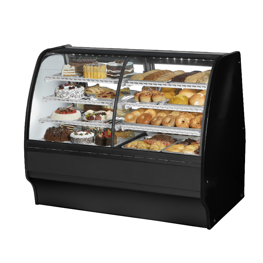 superior-equipment-supply - True Food Service Equipment - True Black Powder Coated 59"W Dual Zone Glass Merchandiser With PVC Coated Wire Shelving